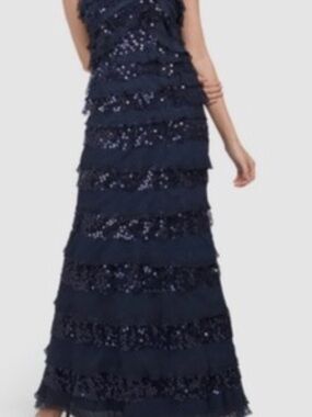 Tadashi Shoji Navy Sequin Sheer Overlay Dress